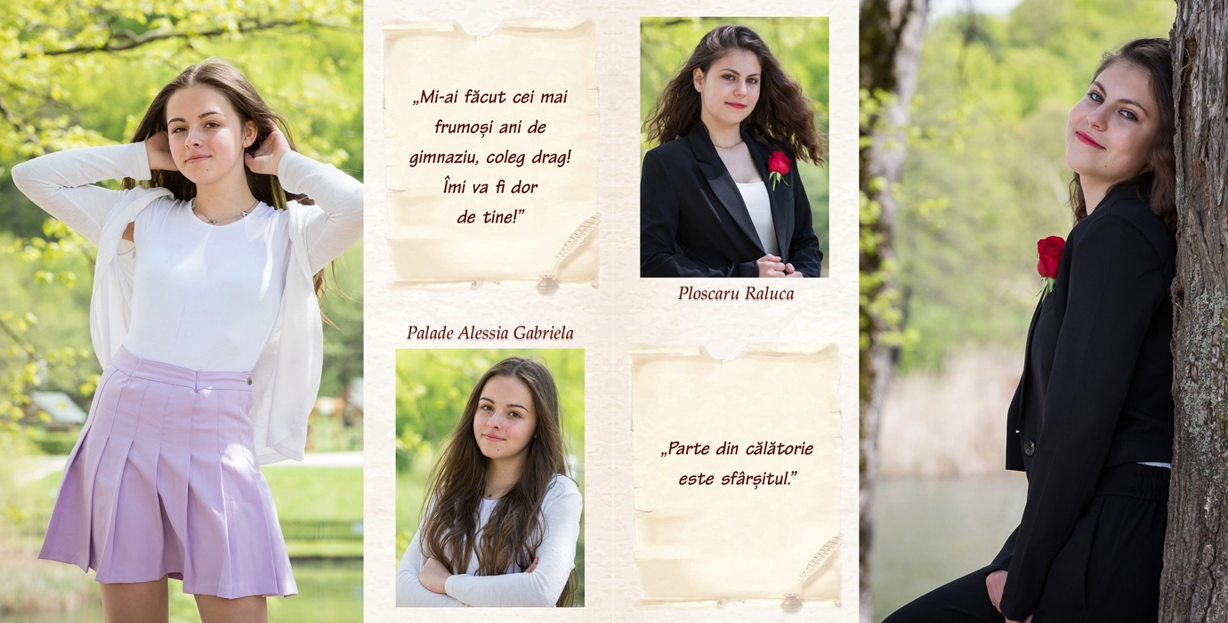 Model album absolvire clasa a VIII-a Brasov, varianta cu 2 fotografii si citat pe pagina - foto Găvenea